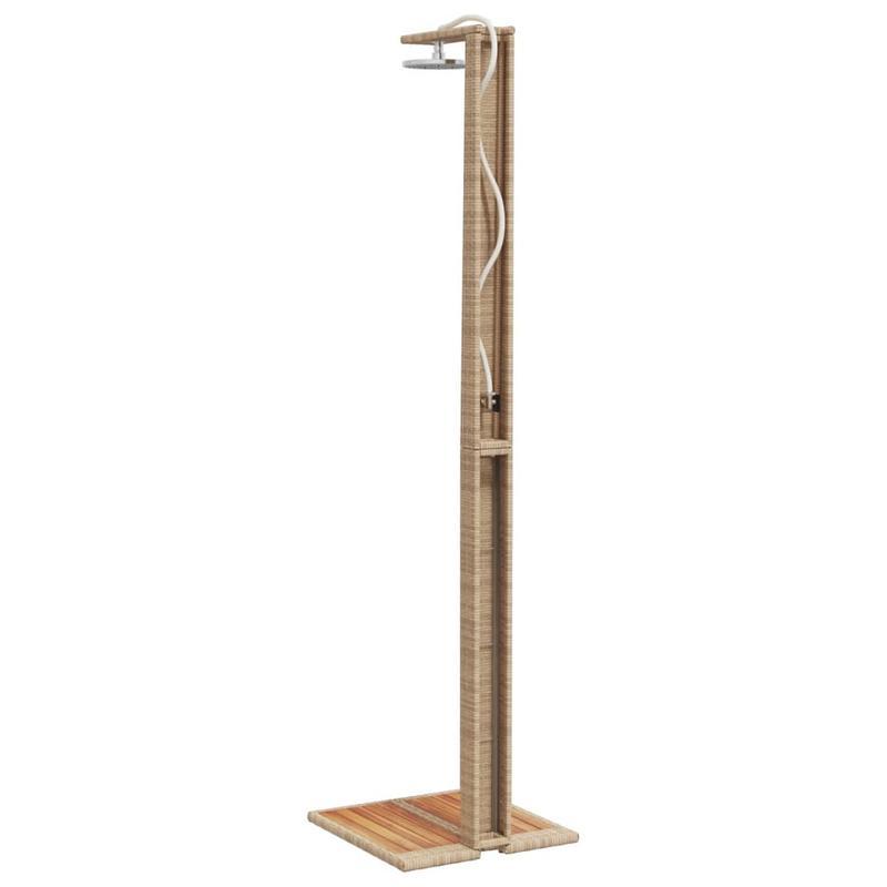 Buitendouche – Tuindouche – Vloerdouche – Zonnedouche – Campingdouche – Beige Poly Rattan & Acaciahout – 50x55x224 cm – Europese Enkele Kraanaansluiting
