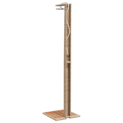 Buitendouche – Tuindouche – Vloerdouche – Zonnedouche – Campingdouche – Beige Poly Rattan & Acaciahout – 50x55x224 cm – Europese Enkele Kraanaansluiting