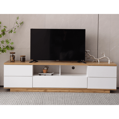 TV-meubel – Entertainmentmeubel – Woonkamermeubel – Opbergkast – TV-kast – Modern Design – Duurzaam MDF 180 cm Wit Met Houtstructuur