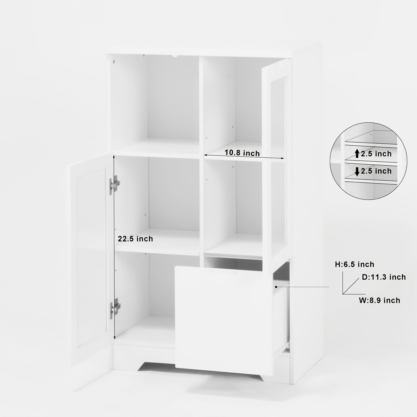Kledingkast – Garderobekast – Opbergkast – Dressoir – Wit Gelakt MDF – Glazen Deuren – Ruime Lade – Compact & Modern