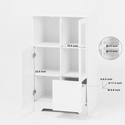 Kledingkast – Garderobekast – Opbergkast – Dressoir – Wit Gelakt MDF – Glazen Deuren – Ruime Lade – Compact & Modern