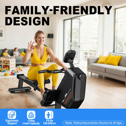 VOWVIT Foldable Magnetic Rowing Machine for Home - Full-Body Workout Equipment with 16-Level Magnetic Resistance, 300 Newton/33 lbs Force, Heavy-Duty 160kg Weight Capacity, Space-Saving Rower Machine for Training