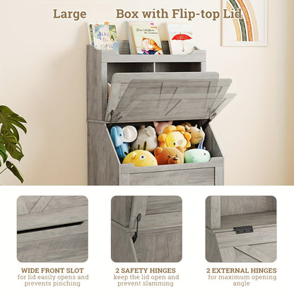Boekenplank – Boekenrek – Wandplank – Opbergplank – Wandrek – Modern Grijs – 3 Vakken Met Flip-Top Deksel – Duurzaam MDF En Massief Hout