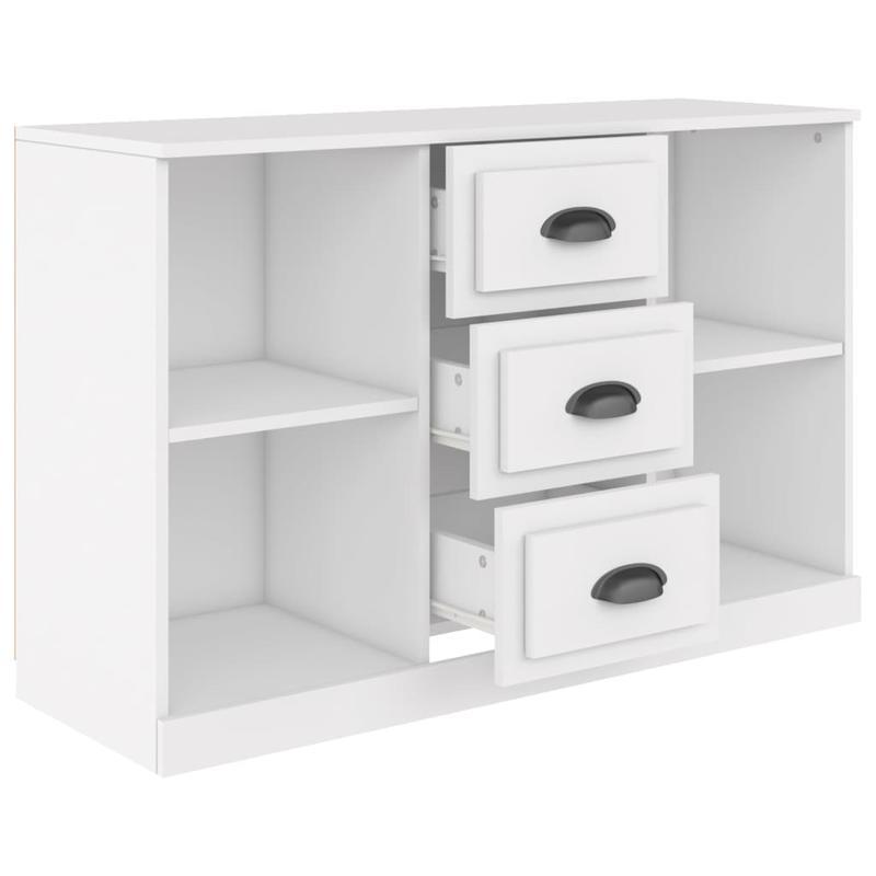 Modern White Sideboard with Drawers & Shelves - 106.68cm Wide, 35.56cm Deep, 66.04cm Tall Storage Cabinet for Living Room, Bedroom, Office - Minimalist Design, Hardwood Construction, No Assembly Required, Sideboard Cabinet, B