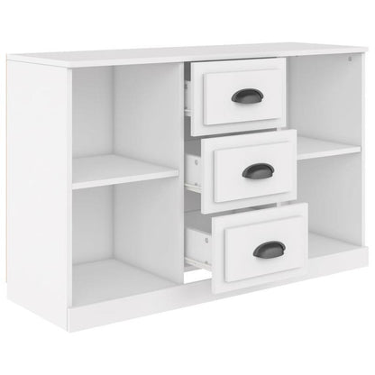 Modern White Sideboard with Drawers & Shelves - 106.68cm Wide, 35.56cm Deep, 66.04cm Tall Storage Cabinet for Living Room, Bedroom, Office - Minimalist Design, Hardwood Construction, No Assembly Required, Sideboard Cabinet, B