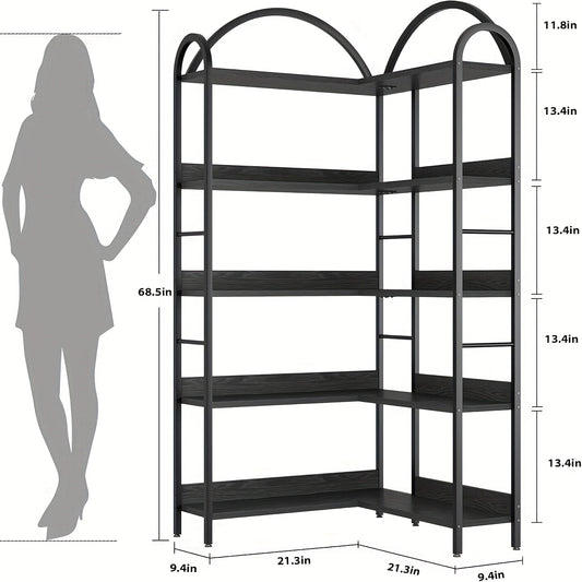 Boekenkast – Boekenrek – Vakkenkast – Opbergkast – Wandkast – Industrieel Design – 174 cm Hoog – Zwart Metalen Frame