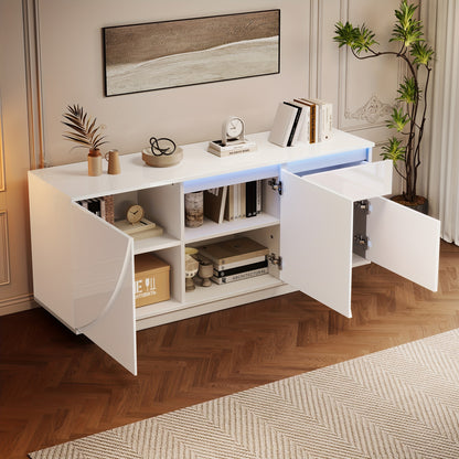 Dressoir Wit – Sideboard – Kast – Ladekast – Kastenmeubel – Modern Design – Bamboe – 140x40x60 cm – 3 Kasten Met Verstelbare Planken – Eenvoudig Zelf Te Monteren