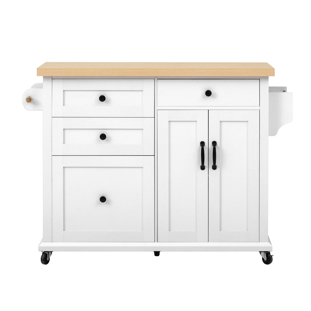 Mobile Kitchen Island with Extendable Table & Rolling Cart - White Heavy-Duty Multi-Functional Cart with Storage Drawers, Expandable Dining Table, Space-Saving Suitable, Dining Room, RV, Apartment