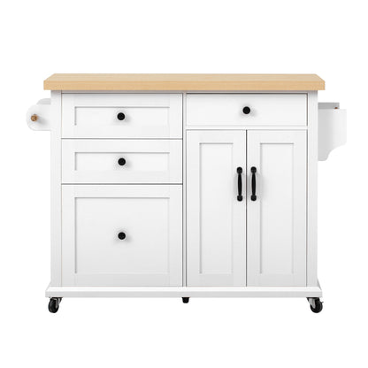 Mobile Kitchen Island with Extendable Table & Rolling Cart - White Heavy-Duty Multi-Functional Cart with Storage Drawers, Expandable Dining Table, Space-Saving Suitable, Dining Room, RV, Apartment