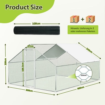 Buitenren Kippenren Konijnenren Dierenren Hokken – 300x600x200 cm – Gegalvaniseerd Stalen Frame – Weerbestendig Met PE-Zonwering