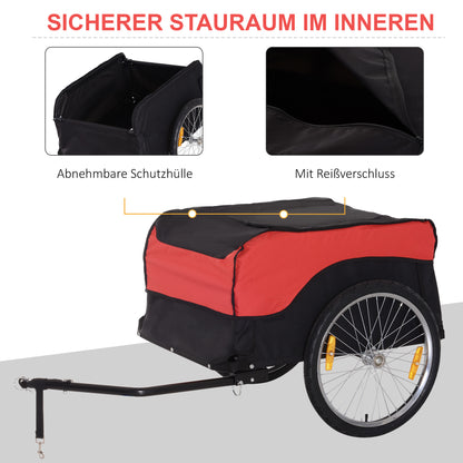 Fietskar – Fietsaanhanger – Boodschappentrailer – Cargo Fietskar – Kinderfietskar – Stevig Ijzeren Frame – Ruime Laadruimte Rood-Zwart