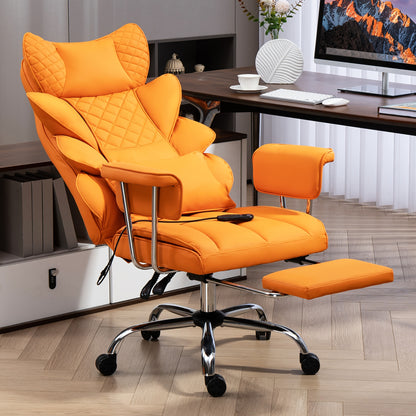 Bureaustoel Ergonomische Stoel Bureaustoel XL Bureaustoel Groot Bureaustoel Zwaar – Oranje – Draagvermogen 227 kg – PU Leer Met Lendensteun & Verstelbare Hoogte