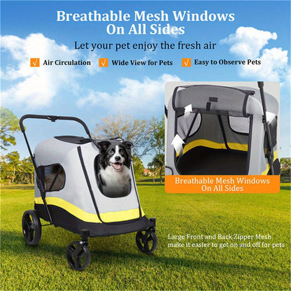 Hond Jogger Stroller – Hondenwagen – Hond Buggy – Hond Wandelwagen – Hond Pushchair – Extra Groot – Inclusief Regenhoes – 4 Wielen – Stevig Stalen Frame – Comfortabel Voor Oudere Honden