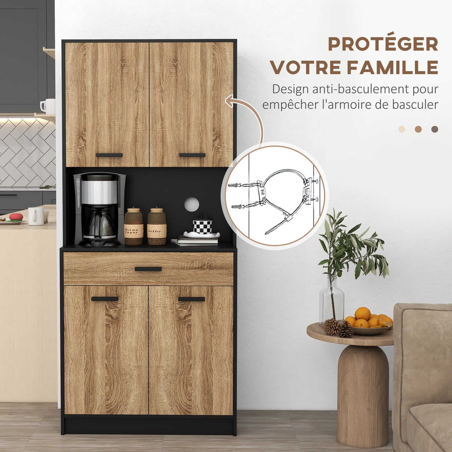 Keukenkast – Keukenbuffet – Opbergkast – Dressoir – Kast – Industrieel Design – 80x40x180 cm – Kabeldoorvoer