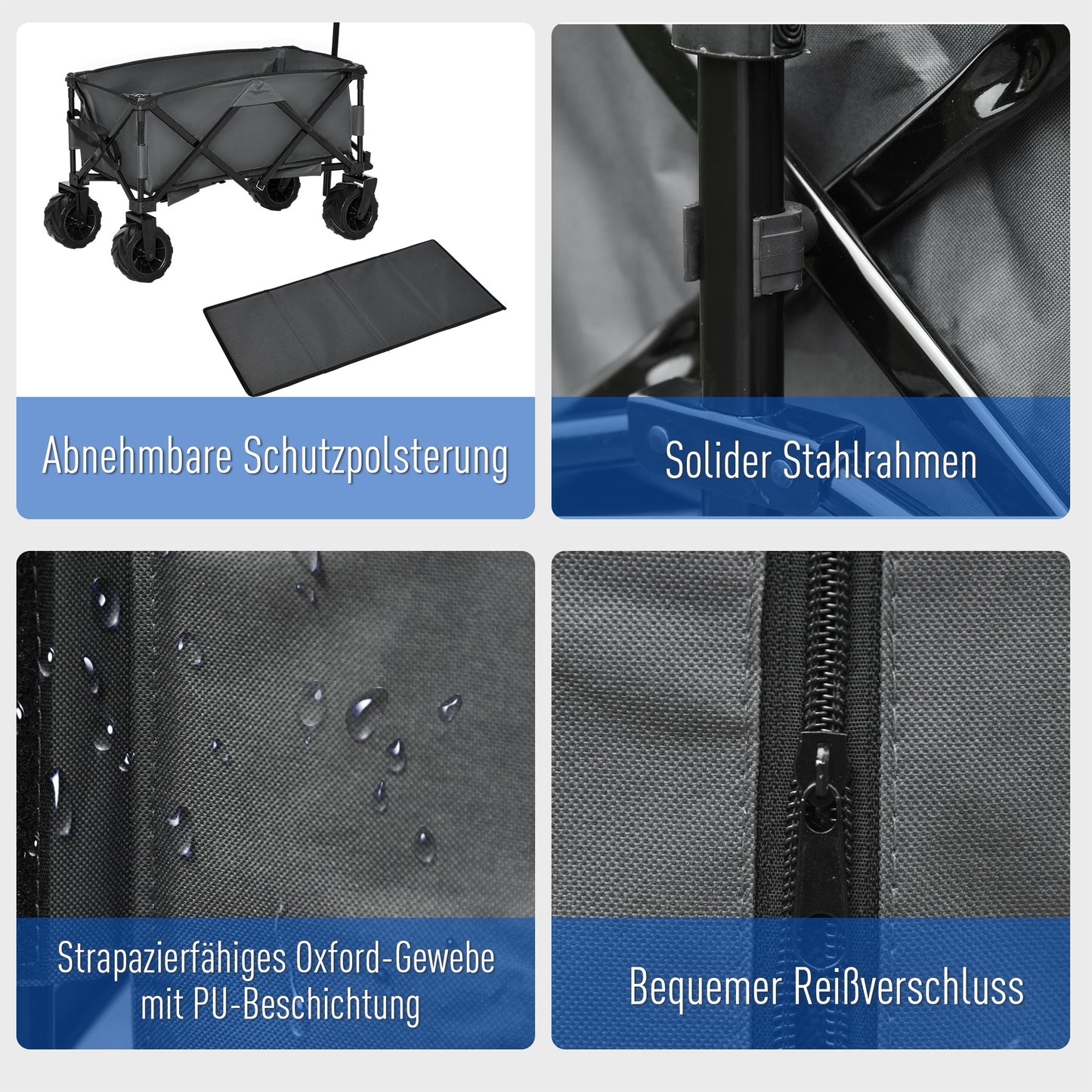 Transportkar – Vouwkar – Bolderkar – Trolley – Steekwagen – 360° Draaibare Wielen – Verstelbare Telescoopgreep – Draagvermogen 70 kg – Donkergrijs Metalen Frame