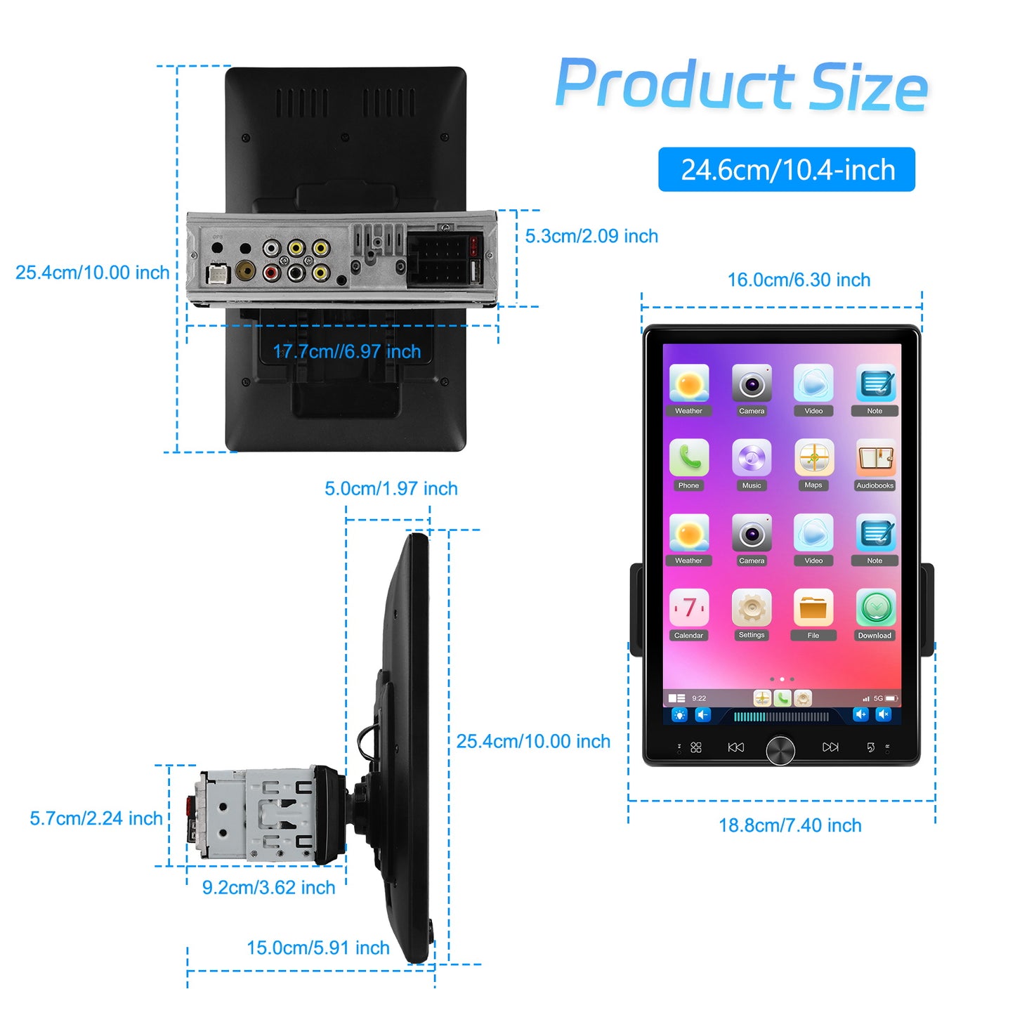 Autoruistation – Car Stereo – Multimedia Systeem – Android Radio – Navigatie Unit – 10,4 Inch Touchscreen – Draadloos CarPlay & Android Auto – Flexibel Rotatiescherm – Stuurbediening – Mirror Link – FM/RDS Radio – Inclusief Microfoon