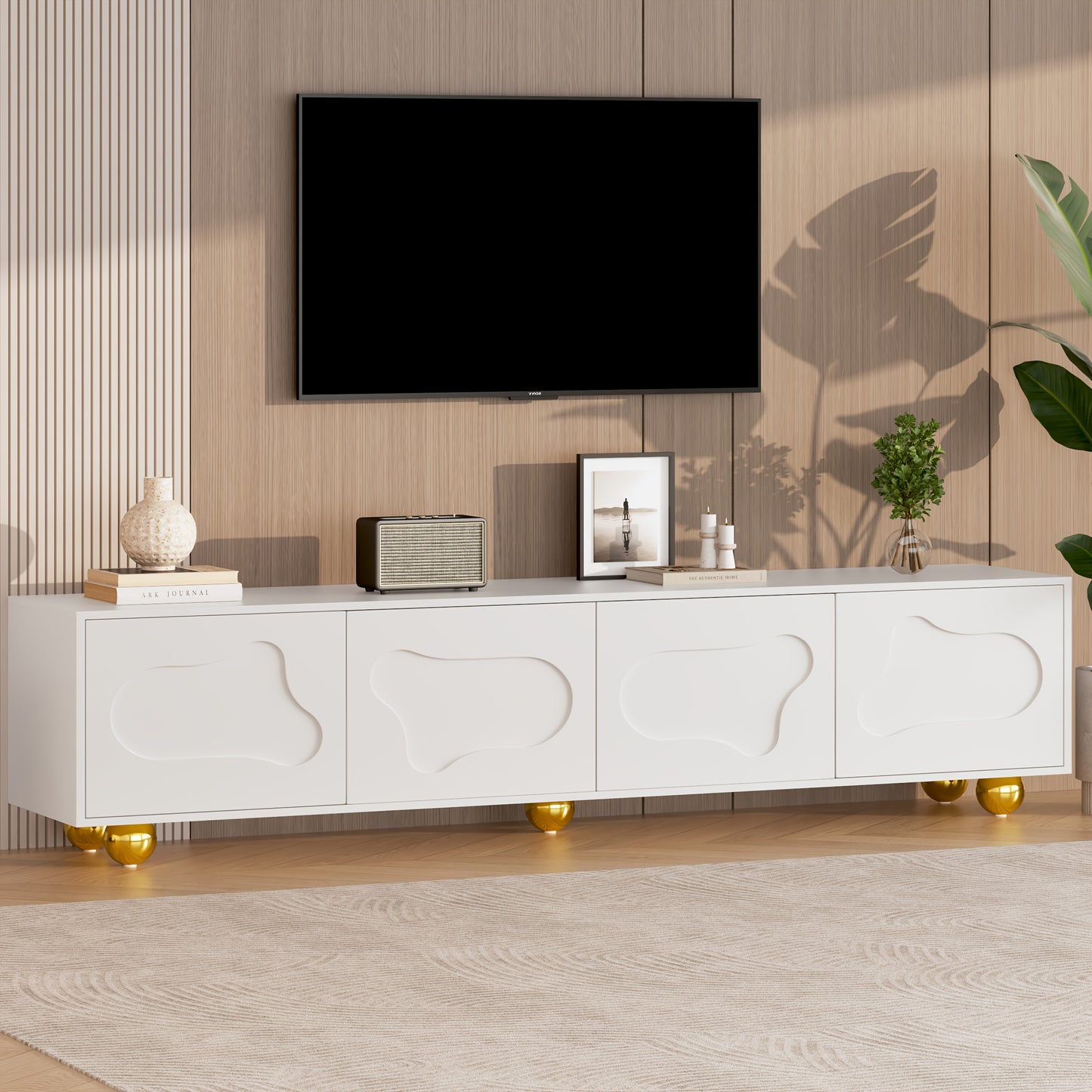 TV-kast – TV-meubel – TV-dressoir – Media-meubel – TV-standaard – Wit met Gouden Poten – Stevig 5-Poten Design – 3,2+ Kubieke Voet Opbergruimte