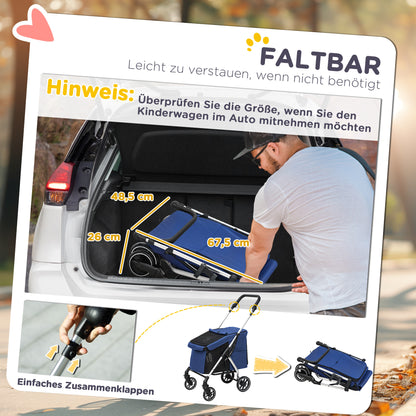 Hondenwagen – Hondenbuggy – Huisdierenbuggy – Wandelwagen – Pet Stroller – Lichtgewicht & Opvouwbaar – Wasbaar Kussen & Mesh Ventilatie – Donkerblauw