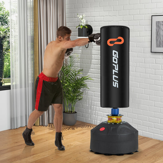 Vrijstaande Bokszak – Bokszak Kickbokszak Trainingszak Punching Bag – Zwarte Vrijstaande Bokszak – Vulbare Basis Met Zuignappen – 173 cm Hoog Met Bokshandschoenen