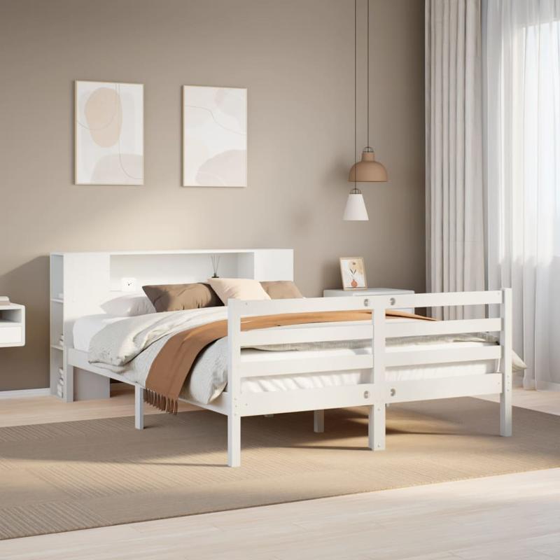 Bedframe – Boekenkastbed – Kinderbed – Eenpersoonsbed – Opbergbed – Modern Wit – Massief Grenenhout – 120x200 cm – Ruimtebesparend – Eenvoudige Montage