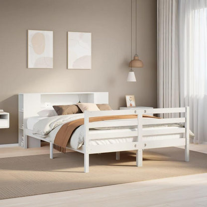 Bedframe – Boekenkastbed – Kinderbed – Eenpersoonsbed – Opbergbed – Modern Wit – Massief Grenenhout – 120x200 cm – Ruimtebesparend – Eenvoudige Montage