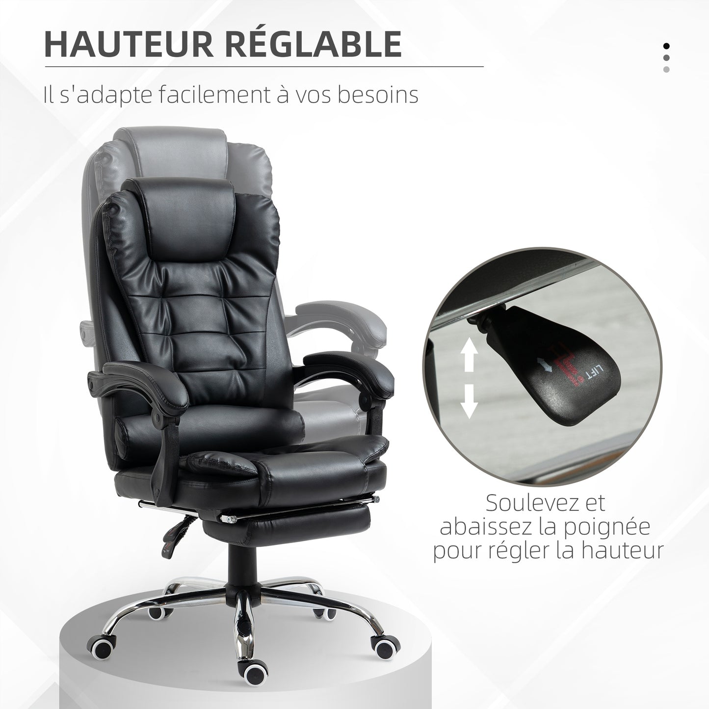 Bureaustoel – Werkstoel – Kantoorstoel – Managerstoel – Draaistoel – Hoog Comfort – Kantelfunctie – PU Wielen – Zwart – Afmeting 64,5x69x117 cm