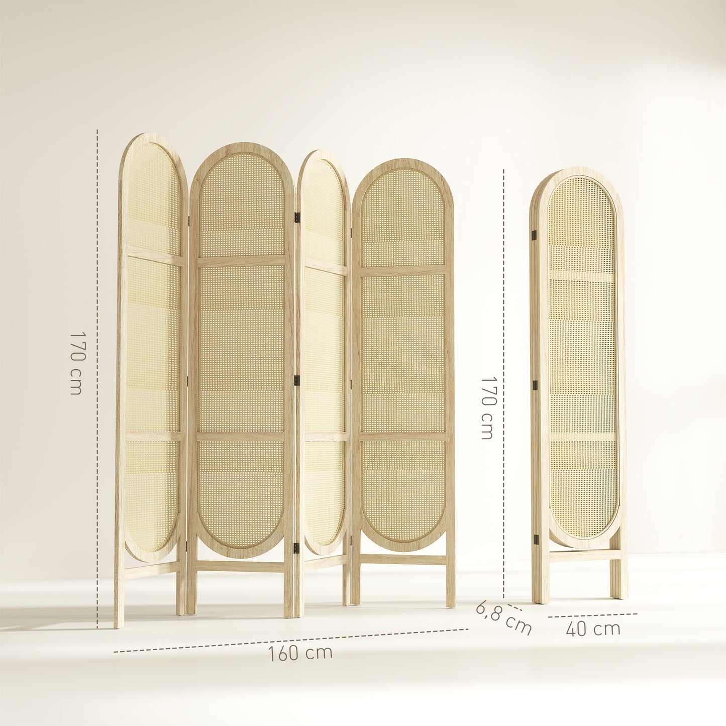 Roomdivider Houten Scherm – Kamerscherm – Scheidingswand – Room Divider – 4 Panelen – Opvouwbaar en Draagbaar – 170 x 160 cm – Natuurlijk Hout en Handgeweven Patroon