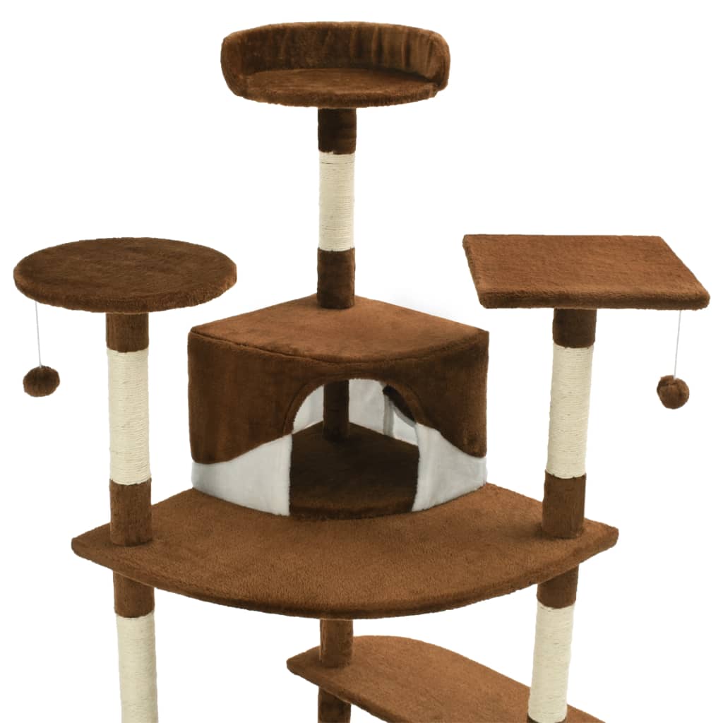 Kattentoren – Krabpaal – Kattenboom – Kattenhuis – Kattenmeubel – Meerdere Verdiepingen – Zacht Polyester Pluche - Bruin en Wit