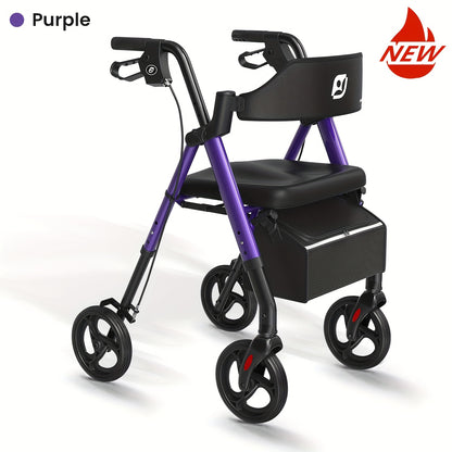 Opvouwbare Rollator – Wandelwagen – Looprek – Seniorenrollator – Mobiliteitsrollator – Lichtgewicht Aluminium Frame – Grote 20,32 cm Wielen – Ergonomisch Zitje – Verstelbare Hoogte – 136 kg Draagkracht – Paars