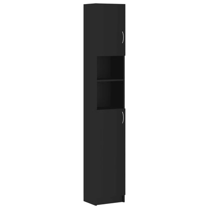 Opbergkastje – Badkamerkast – Opbergmeubel – Kastje – Bergkast – Zwart – Slank Design – Hoogwaardig Engineered Wood – 190 cm Hoog – Compact 32 cm Breed