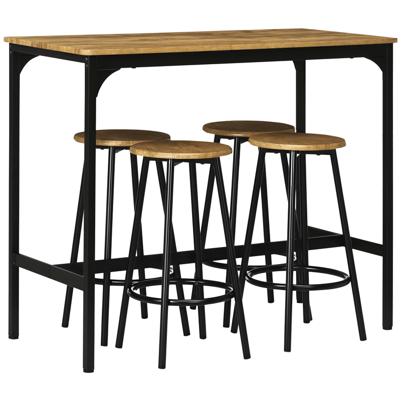 Bartafelset 5-delig – Barkrukken Set – Barmeubel – Zithoek Industrieel – Keukentafel – Hardhout & Metaal – Stoer Industrieel Design