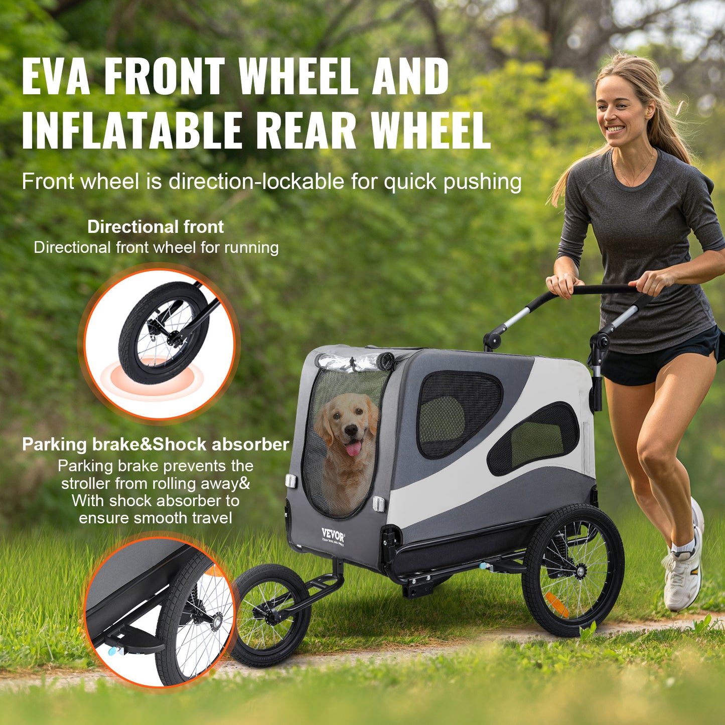 Hondenfiets-aanhanger – Hondenaanhanger – Fietsbuggy – Hondenbuggy – Dog stroller – Geschikt tot 45 kg – Stevig metalen frame – Snelle wielvergrendeling