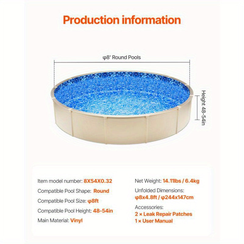 Zwembadfolie – Opzetzwembad Liner – Zwembadbekleding – Zwembadfolie Rond – 243,84 Cm Diameter – UV-Bestendig – Duurzaam Materiaal