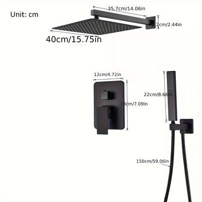 Doucheset Mat Zwart – Regendouche – Handdouche – Mengkraan – Douche Systeem – 40x40 cm Regendouche – Messing & RVS