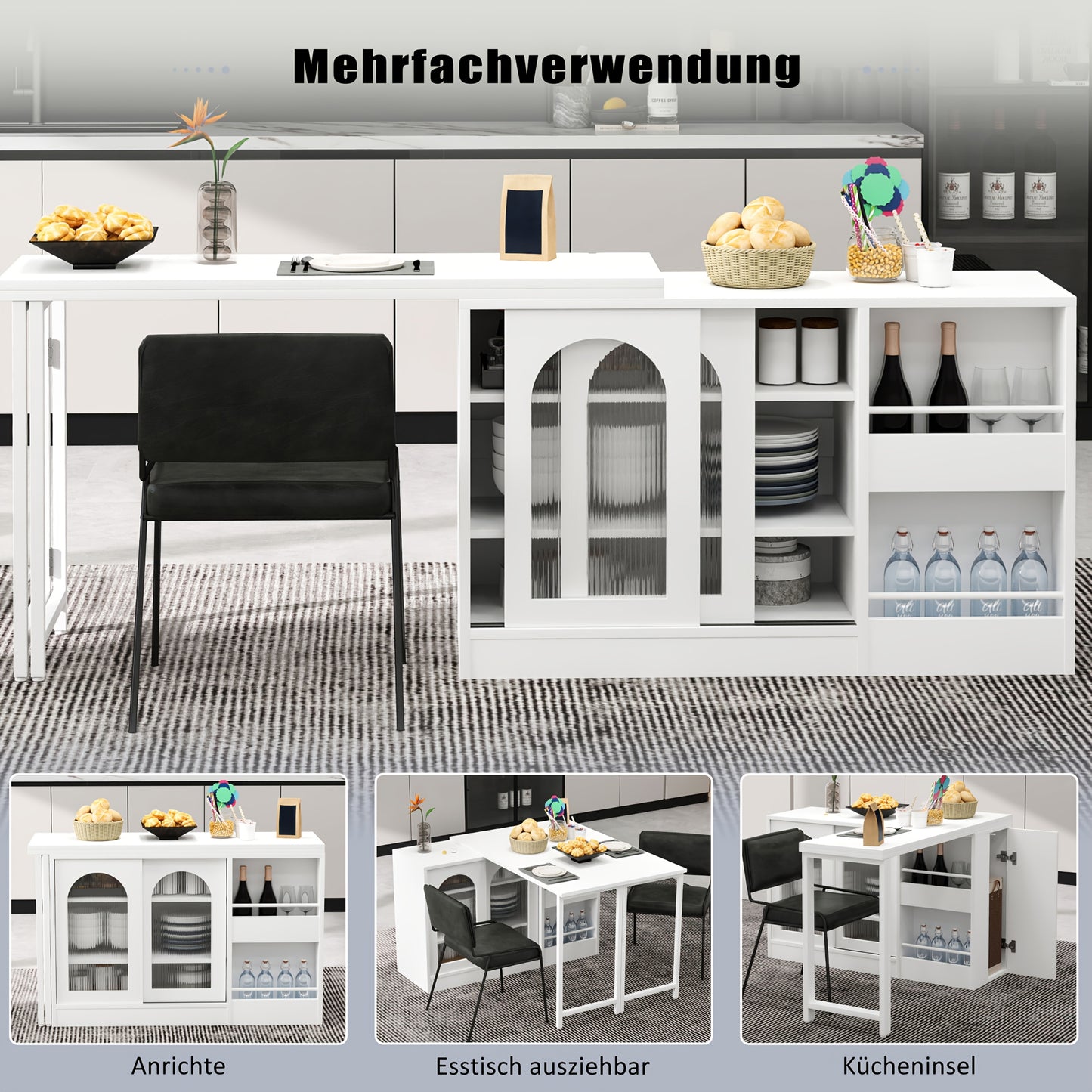 Bar tafel – bartafel – statafel – keukentafel – eettafel – wit – Draaibaar 360° – Ruimtebesparend met Opbergruimte achter Glazen Deuren