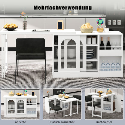 Bar tafel – bartafel – statafel – keukentafel – eettafel – wit – Draaibaar 360° – Ruimtebesparend met Opbergruimte achter Glazen Deuren