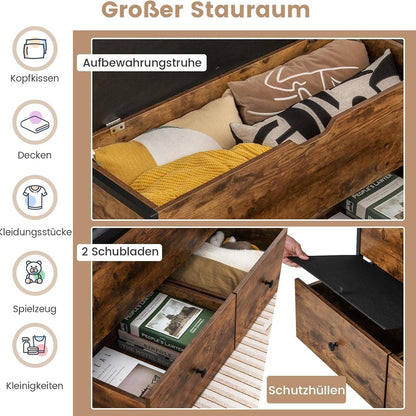 Schoenbank – Opbergbank – Zitbank – Schoenrek – Schoenkast – Vintage Bruin – 2 Lades & Opbergruimte – 150 Kg Draagvermogen