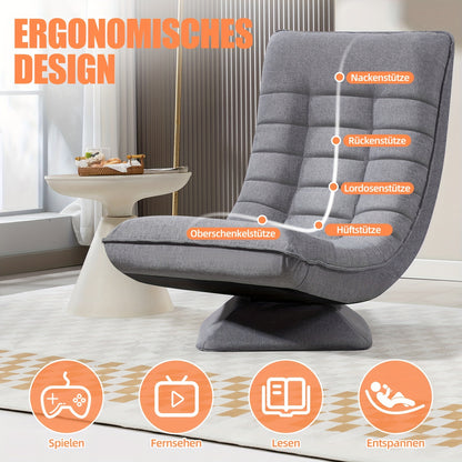 Verstelbare Loungestoel – Relaxstoel – Tuinstoel – Balkonstoel – Loungefauteuil – 5-Standen Verstelbaar – 360° Draaibaar – Opvouwbaar – Metalen Frame – Grijs