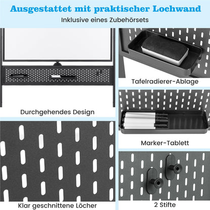Mobiel Whiteboard – Droog Uitwisbaar Bord – Magnetisch Bord – Spiegelbord – Schoolbord – Dubbelzijdig – 120 x 90 cm – Hoogte Verstelbaar – Wieltjes Met Rem