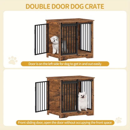 Hondenbench – Hondenkooi – Hondenkennel – Hondenhok – Hondenverblijf – Rustiek Bruin – Metalen Frame – Schuifdeur – Anti-Kauw – Anti-Ontsnapping
