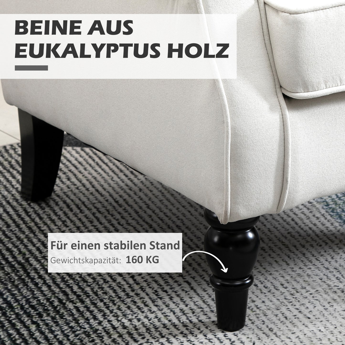 Fauteuil – Relaxstoel – Loungestoel – Accentstoel – Zithoekstoel – Creme Wit – Knopen Gestoffeerde Rugleuning – Stevige Houten Poten