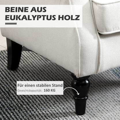 Fauteuil – Relaxstoel – Loungestoel – Accentstoel – Zithoekstoel – Creme Wit – Knopen Gestoffeerde Rugleuning – Stevige Houten Poten