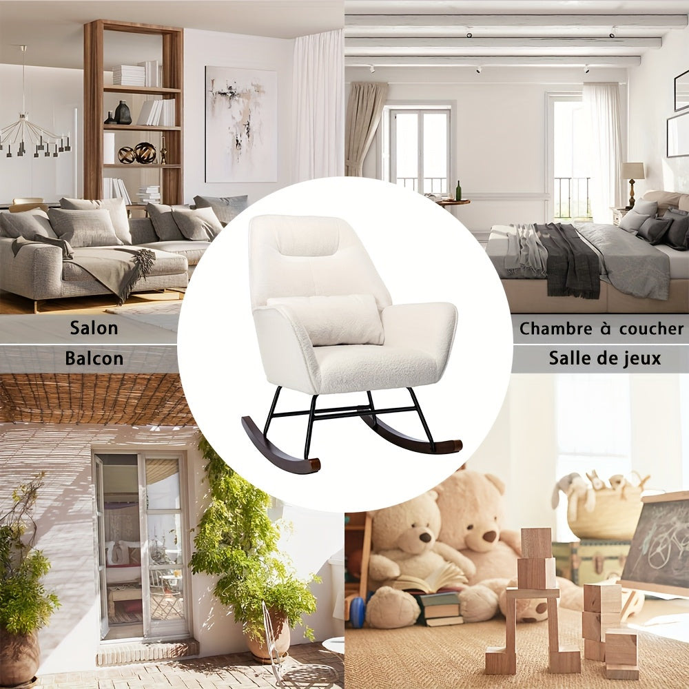 Schommelstoel – Relaxstoel – Wiegstoel – Schommelstoel met hoge rug – Witte Schommelstoel – Ergonomisch Design – Linnenmix Bekleding