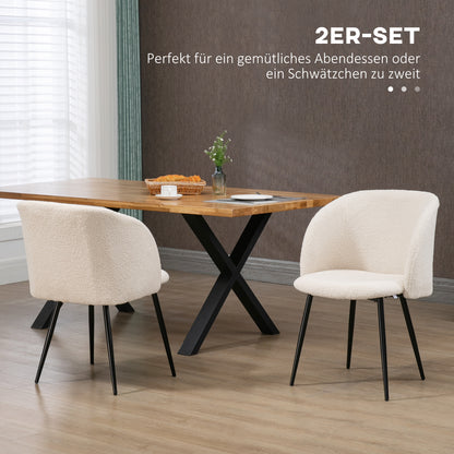 Eetkamerstoel – Stoel – Kuipstoel – Keukenstoel – Draaistoel – Crème Witte Bekleding – Zwarte Stalen Poten – Ergonomische Rugleuning – Set van 2