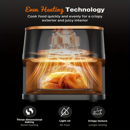 Heteluchtfriteuse – Airfryer – Heteluchtoven – Friteuse – Crispy Cooker – 10 Liter Grote Capaciteit – Roestvrij Staal 410 RVS – LED-Touchscreen Met 8 Programma’s – Max 210°C Temperatuur