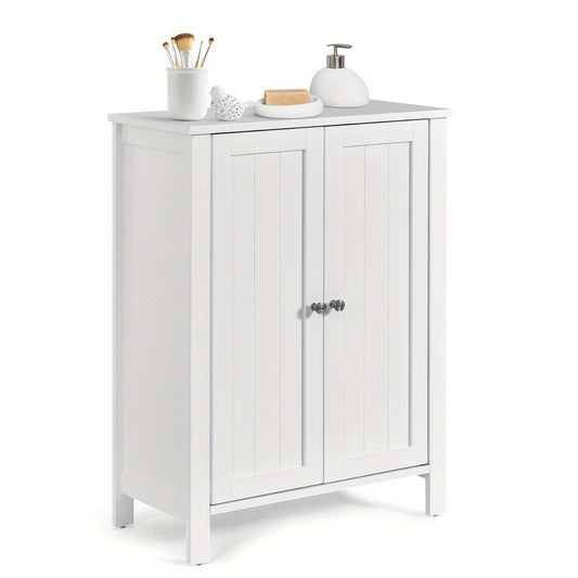 Free-Standing Bathroom Storage Cabinet with Double Doors - Heavy-Duty Organizer, Adjustable Shelves, Modern Bathroom Furniture, for Bathroom, Living Room, Laundry - Easy Assembly, White, Versatile Room Organizer, Minimalist Design, Durable Mdf Constructio