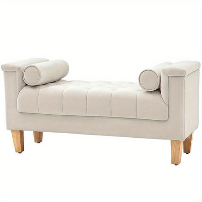 Gestoffeerde Bank – Zitbank – Opbergbank – Bankje – Padded Bench – Vintage Design – Chenille Bekleding – 115x44x58 cm – Inclusief 2 Kussens – Opbergruimte