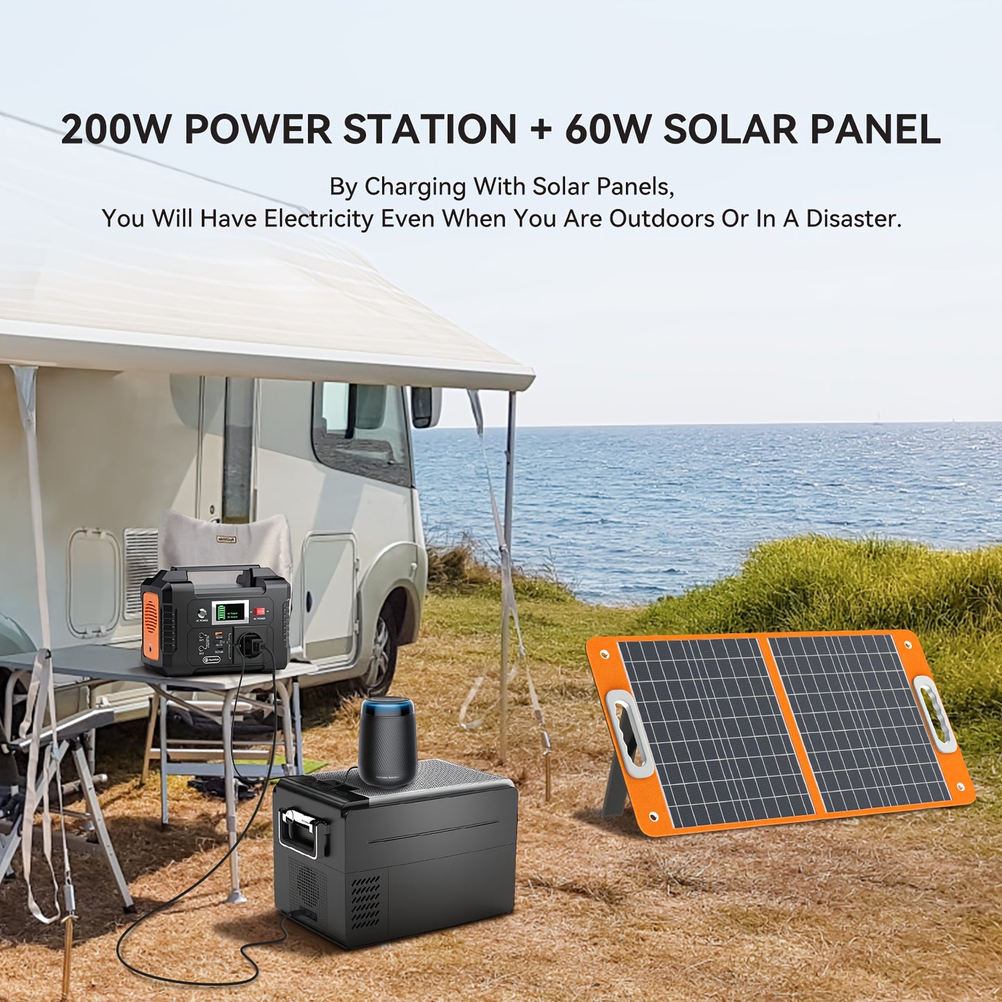 Draagbare Powerstation – Mobiele Generator – Noodstroomvoorziening – Camping Accu – Solar Generator – 200W Output – Ingebouwd LED SOS Licht