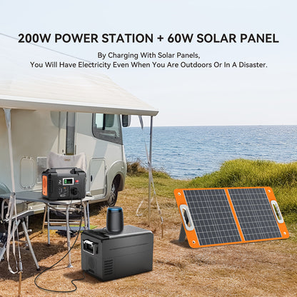 Draagbare Powerstation – Mobiele Generator – Noodstroomvoorziening – Camping Accu – Solar Generator – 200W Output – Ingebouwd LED SOS Licht