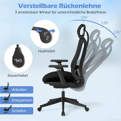 Ergonomische Bureaustoel – Bureaustoel – Office Chair – Werkstoel – Computestoel – Verstelbare Lendensteun – Verstelbare Hoofdsteun en 3D Armleuningen